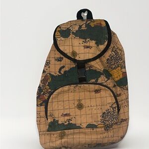 Canvas Map-Print Brown Backpack